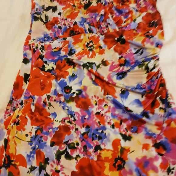 Lauren Ralph Lauren Dress Multi Floral/ Pull On / Ruched Faux Wrap/size 10 - Picture 4 of 9